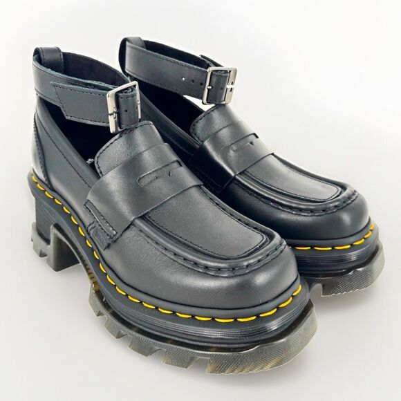 Dr. Martens Shoes - Dr. Martens Corran Loafer Women’s 6 Black Leather Heeled Buckle Shoes New